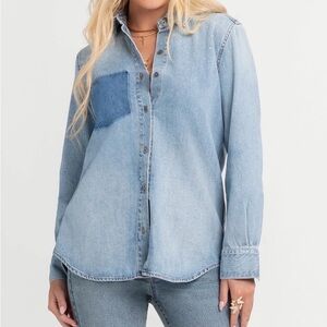 Light Wash Soft Denim Button Down Shirt Light Blue L Jessica Simpson